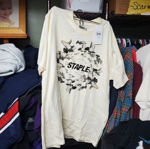 Staple Pigeon All Over Print Piegeons Flying Cream Color Shirt 2310C11054.